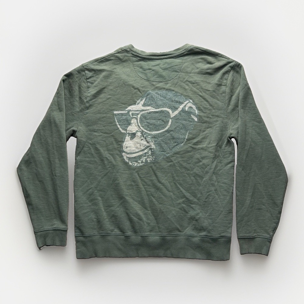 Unwind By League Crew Neck Sweater Faded Green L Bad Monkey OC Distressed Casual